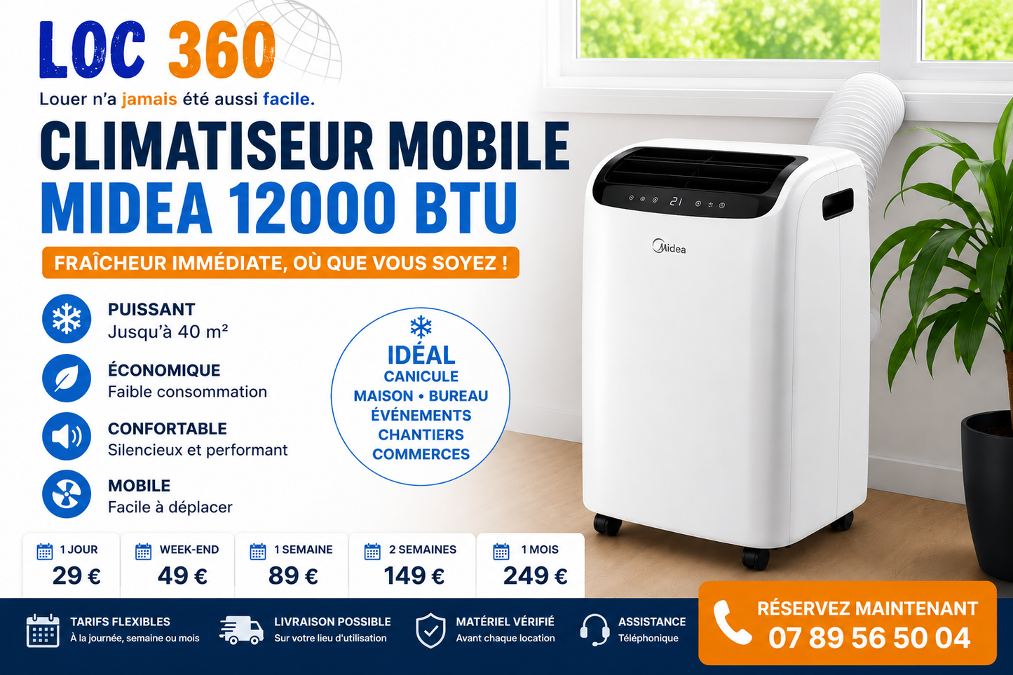 Location de climatiseur mobile pour maison, appartement, bureau, commerce, événement et période de canicule