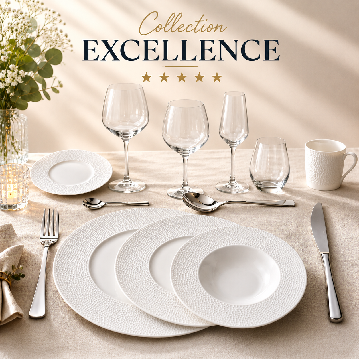 🍽️ Collection Excellence – Location de vaisselle haut de gamme à Château-Gontier (53)