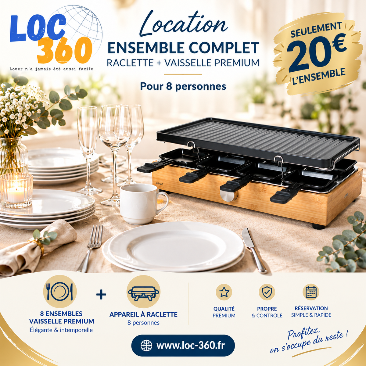 🧀 Pack Raclette & Vaisselle Premium – 8 personnes